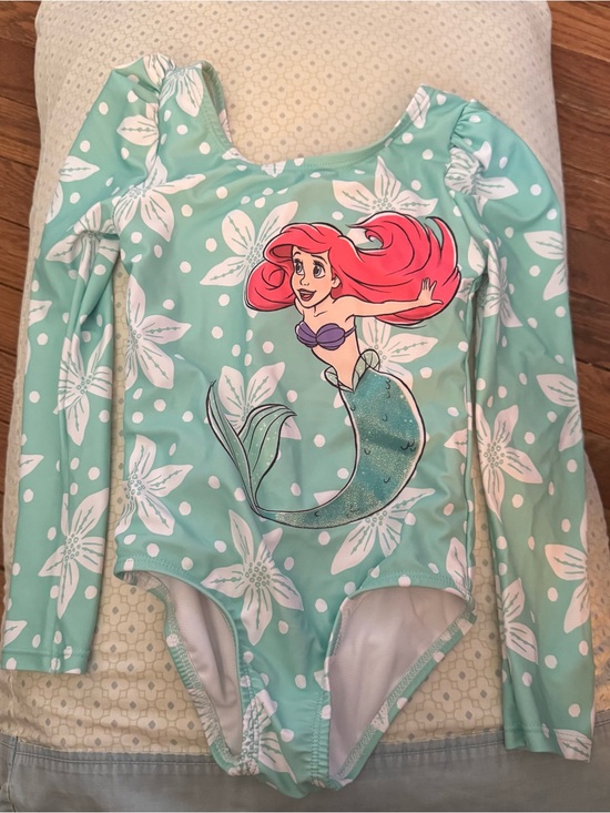 Disney Other - Disney Girls' Aqua Long-Sleeve One-Piece Swimsuit with Mermaid Graphic